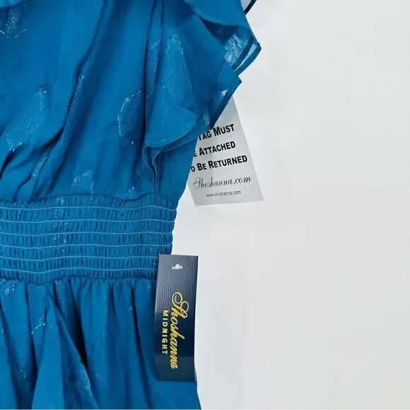 Shoshanna Maxine Metallic Midi Dress Ruffled in Dark Cerulean Blue Women's 6 NEW